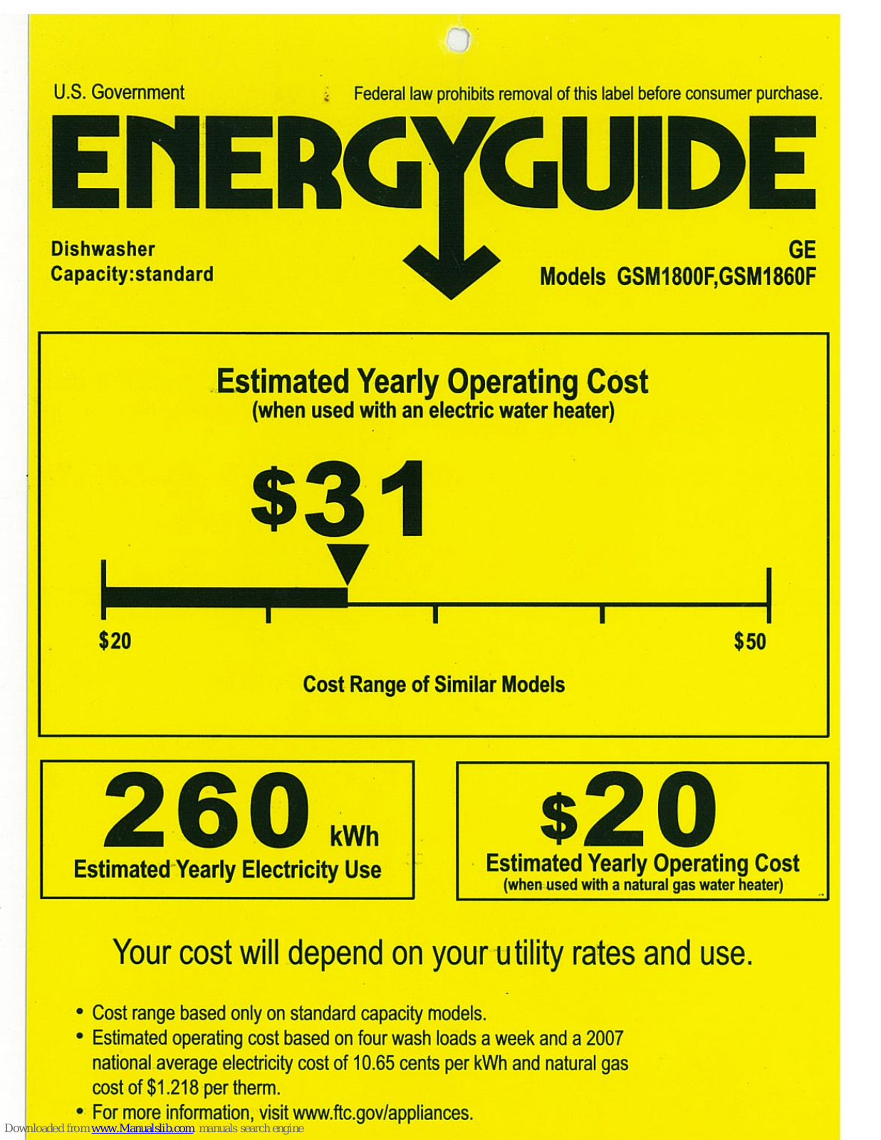 GE GSM1800FBB, GSM1800FWW, GSM1860FSS, GSM1800F, GSM1860F Energy Manual