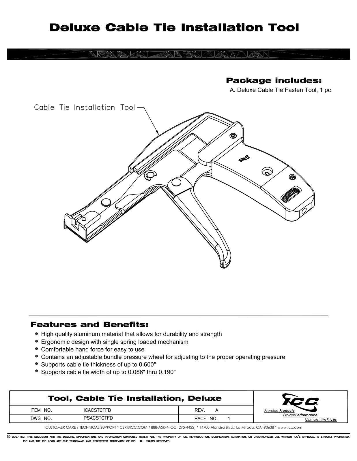 ICC ICACSTCTFD Specsheet