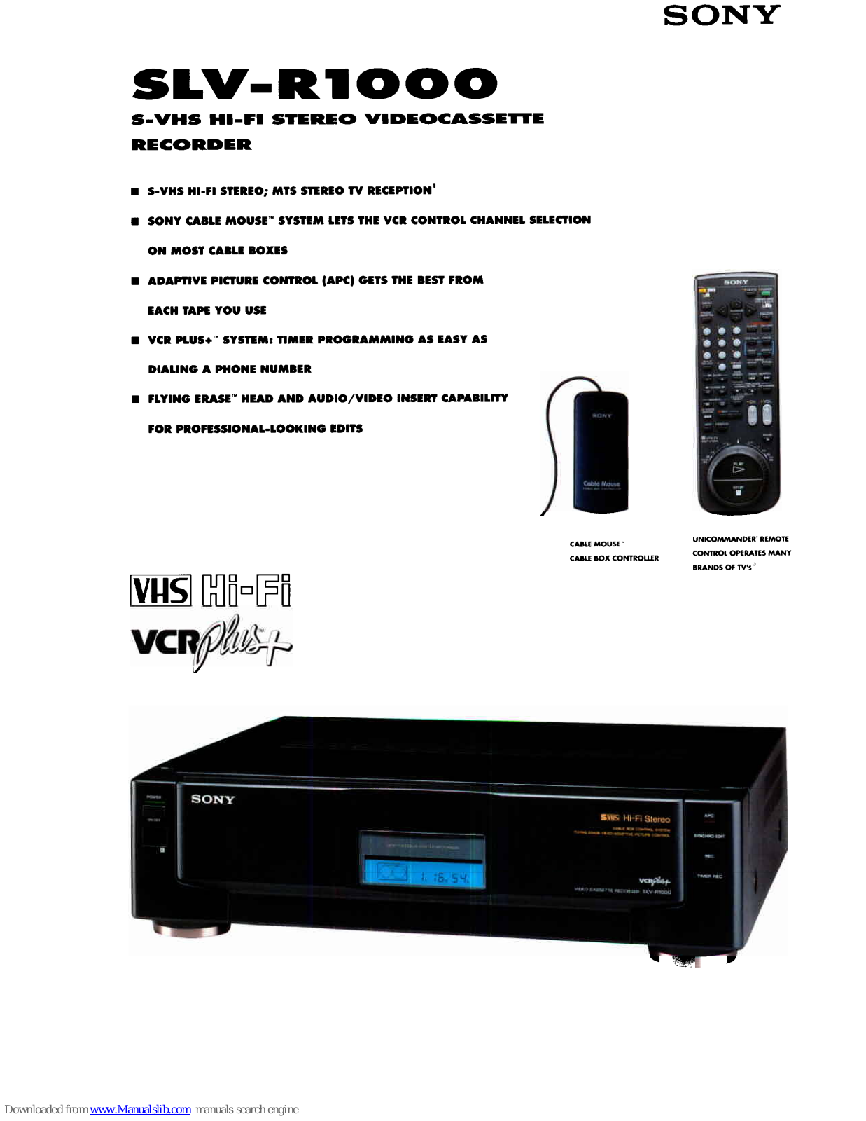 Sony SLV-R1000 - Video Cassette Recorder, SLV-R1OOO Brochure