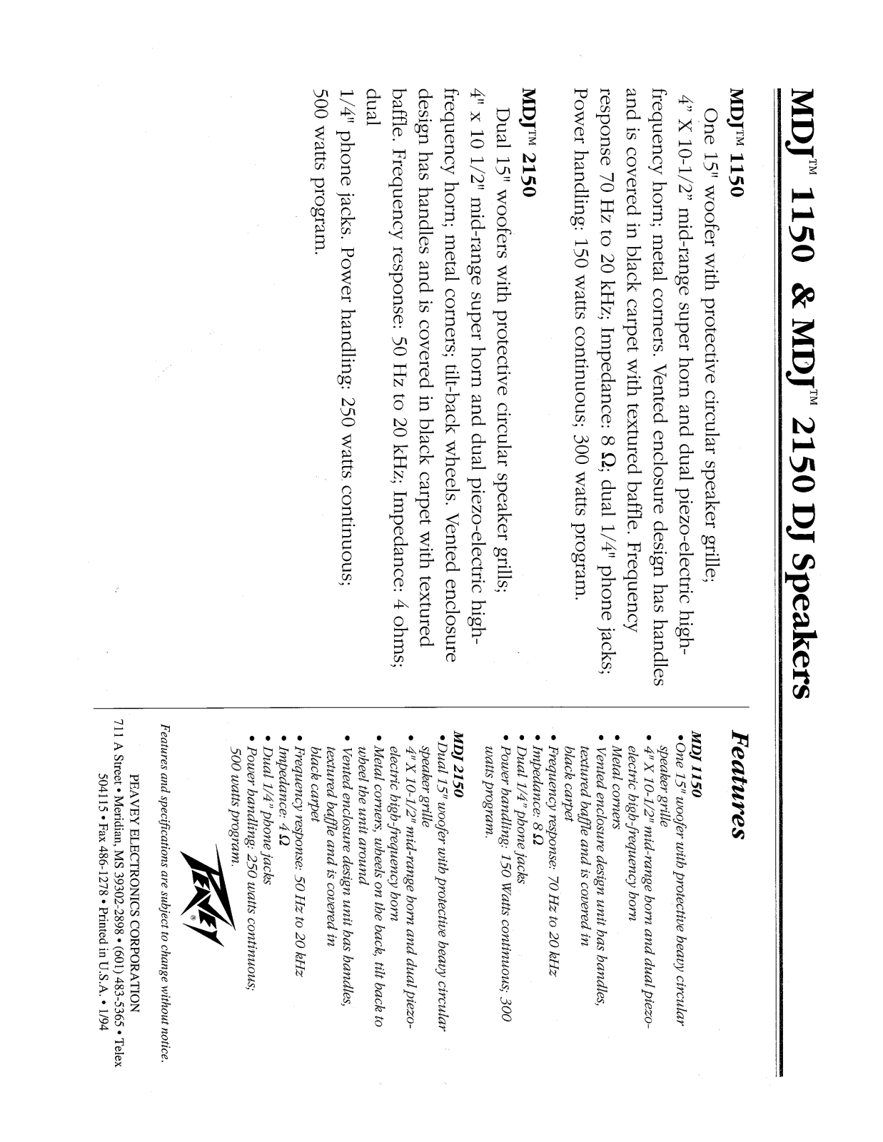 Peavey MDJ 2150, MDJ 1150 DATASHEET