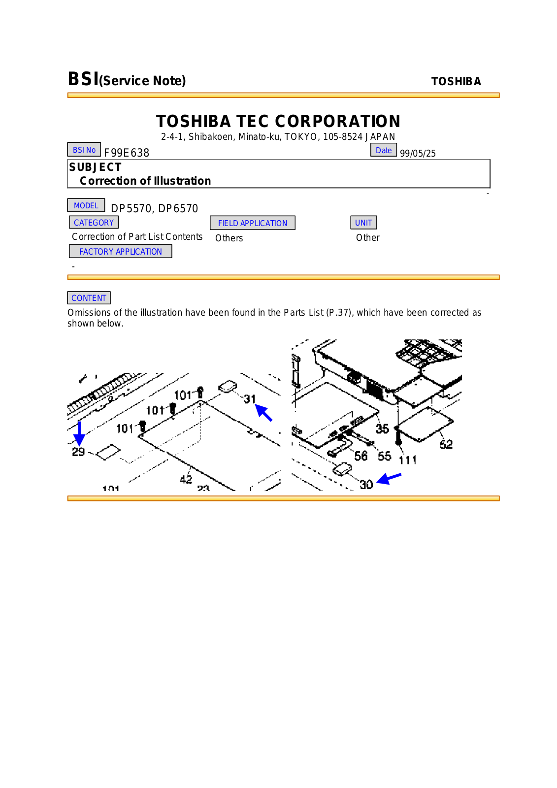 Toshiba f99e638 Service Note