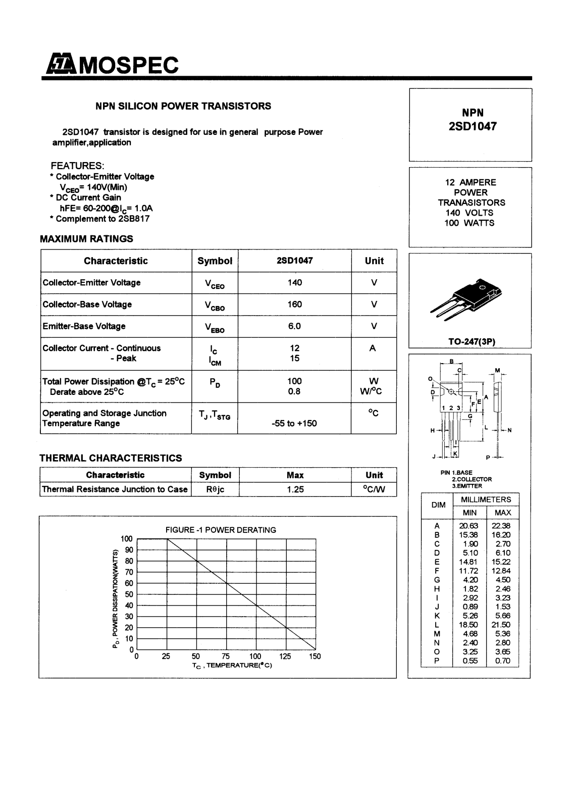 MOSPEC 2SD1047 Datasheet