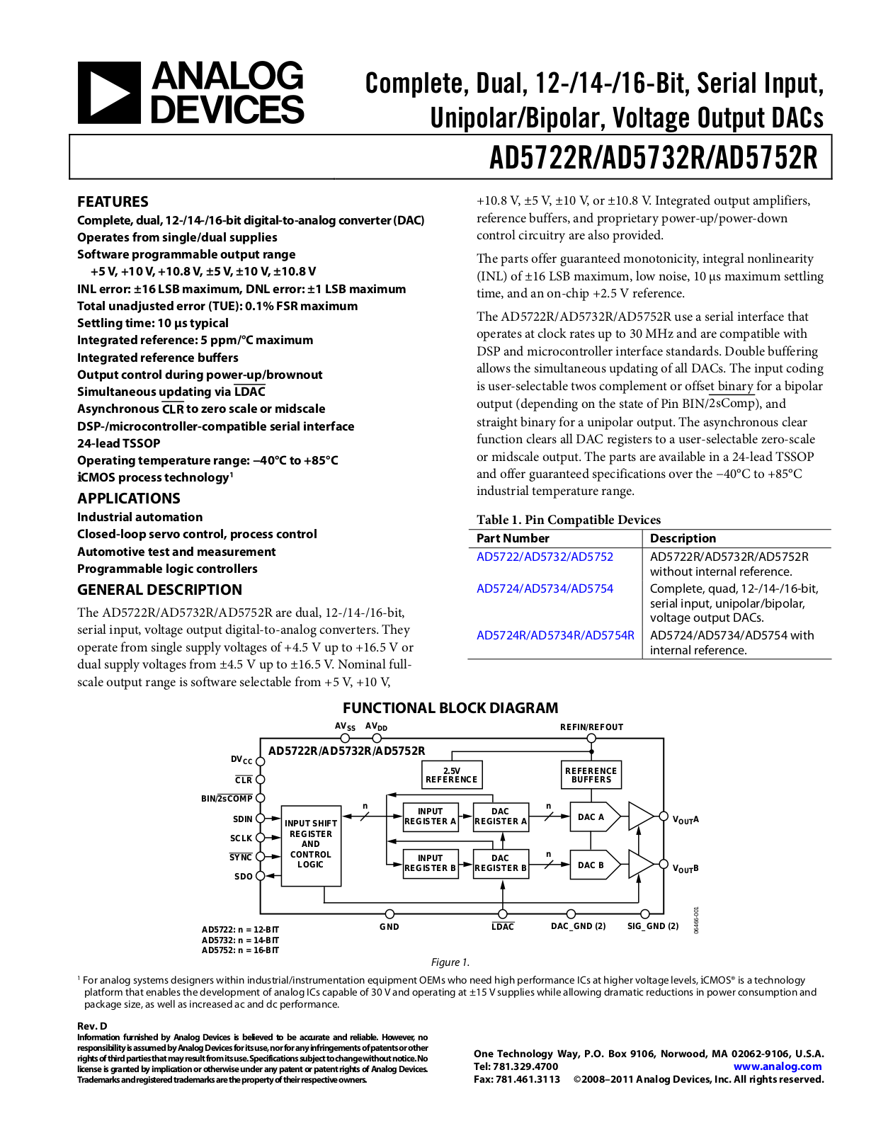 ANALOG DEVICES AD5722R, AD5732R, AD5752 Service Manual