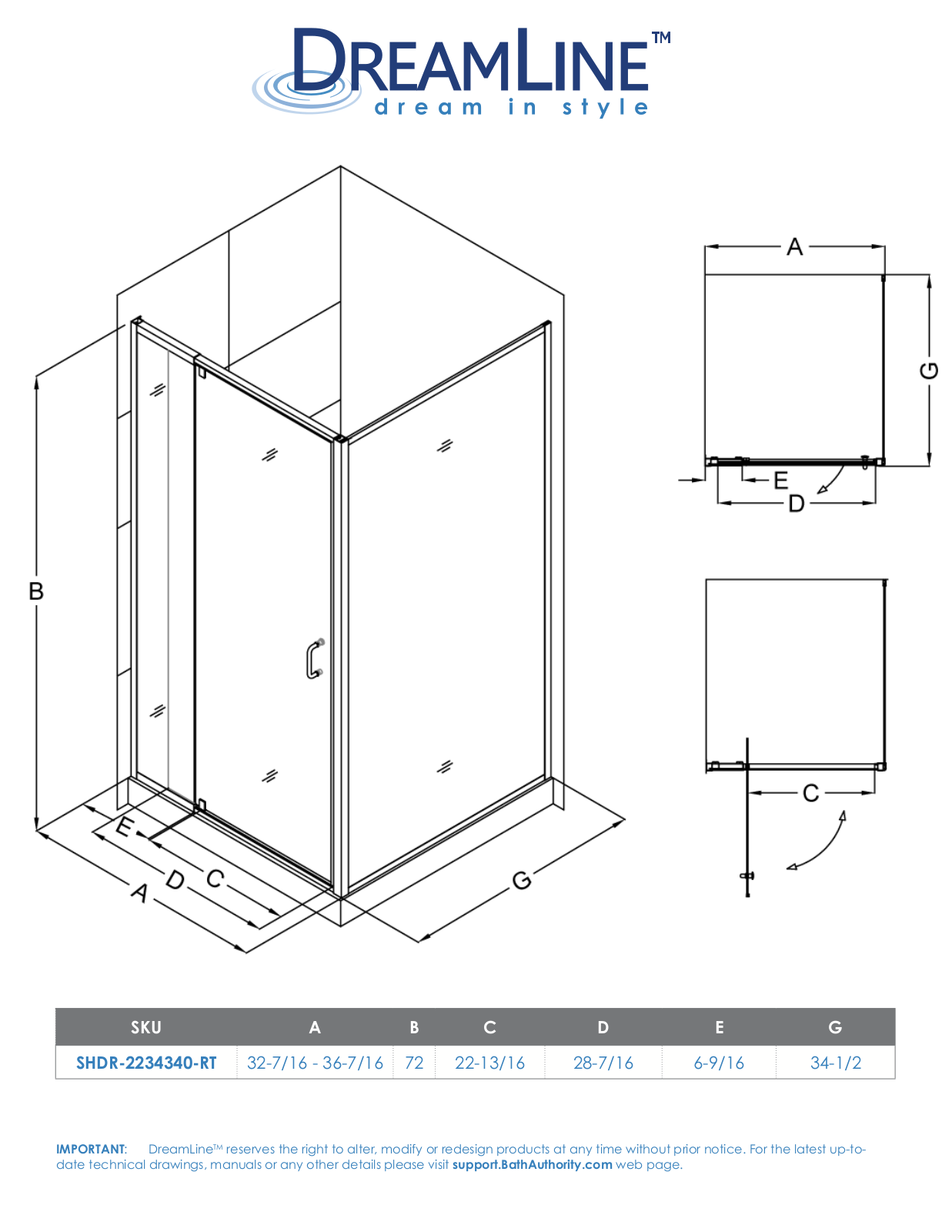 DreamLine DLN4057 Dimensions - ManualMachine.com