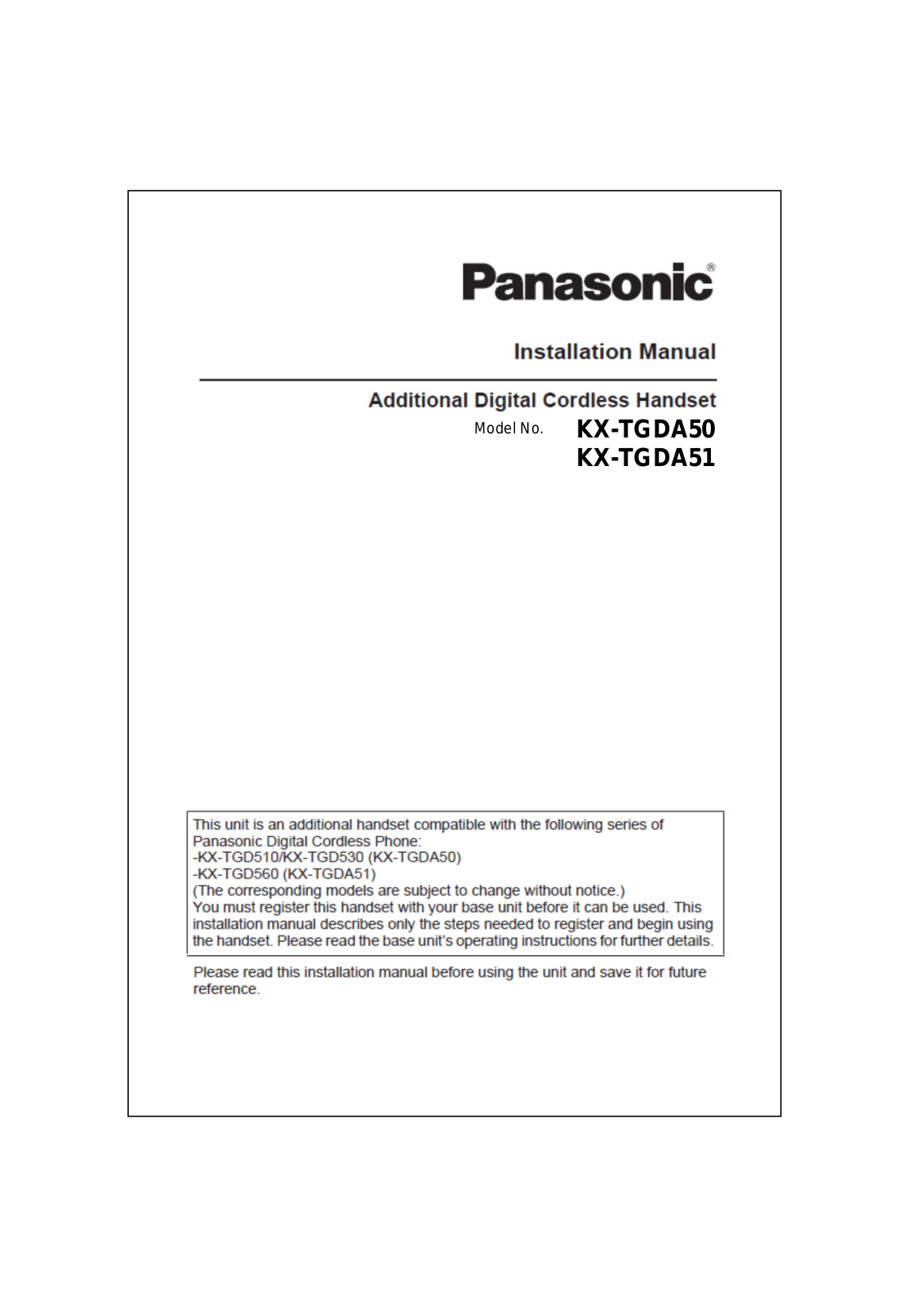 Panasonic of North America 96NKX TGDA51 User Manual