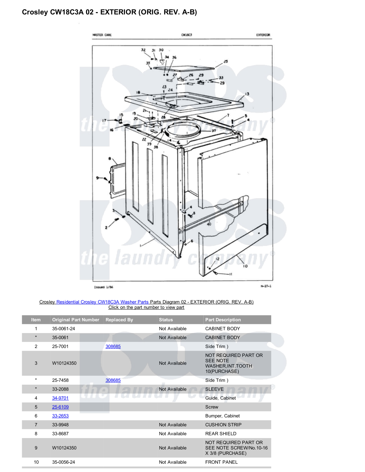 Crosley CW18C3A Parts Diagram