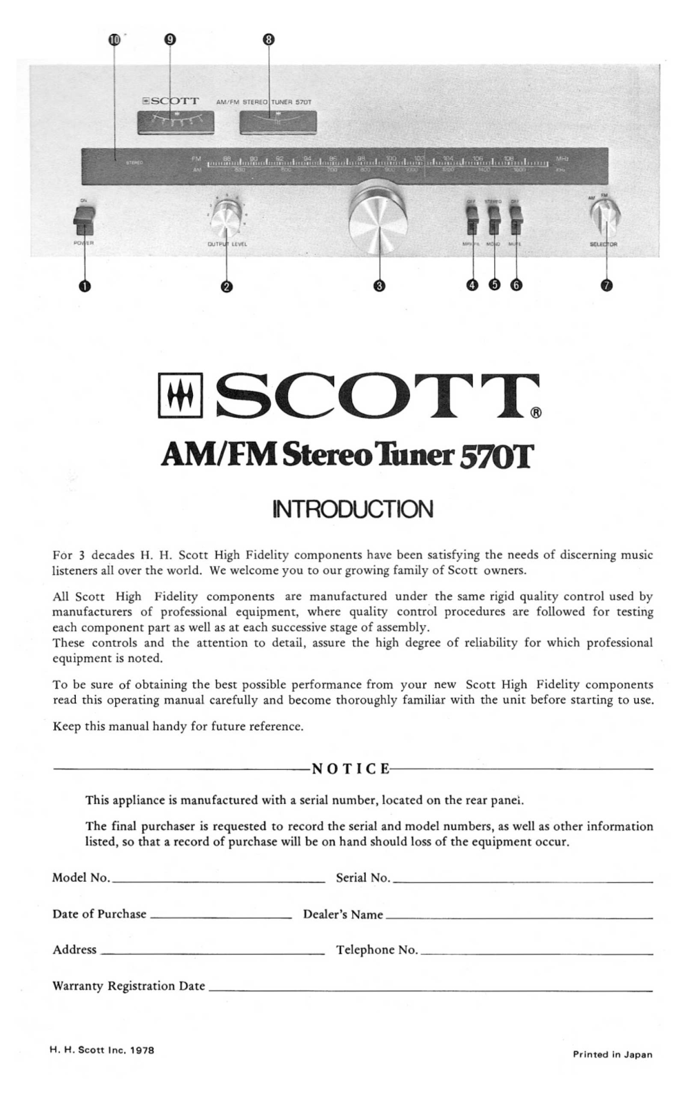 Scott 570T Owners Manual