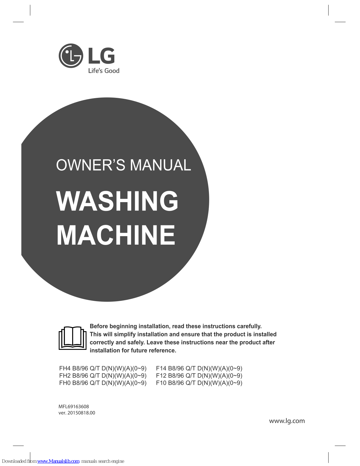 LG FH10 B8/96 Q D SERIES, FH0 B8/96 Q D SERIES, FH2 B8/96 Q D SERIES, FH4 B8/96 T D SERIES, FH2 B8/96 T D SERIES Owner's Manual