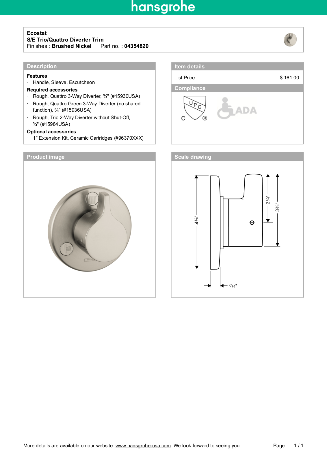 Hansgrohe HAN3115 Specifications - ManualMachine.com