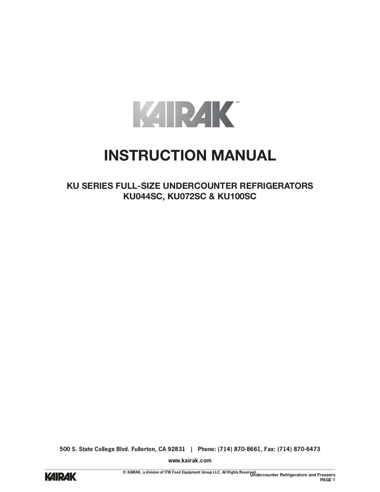 Kairak KU044 Installation Manual