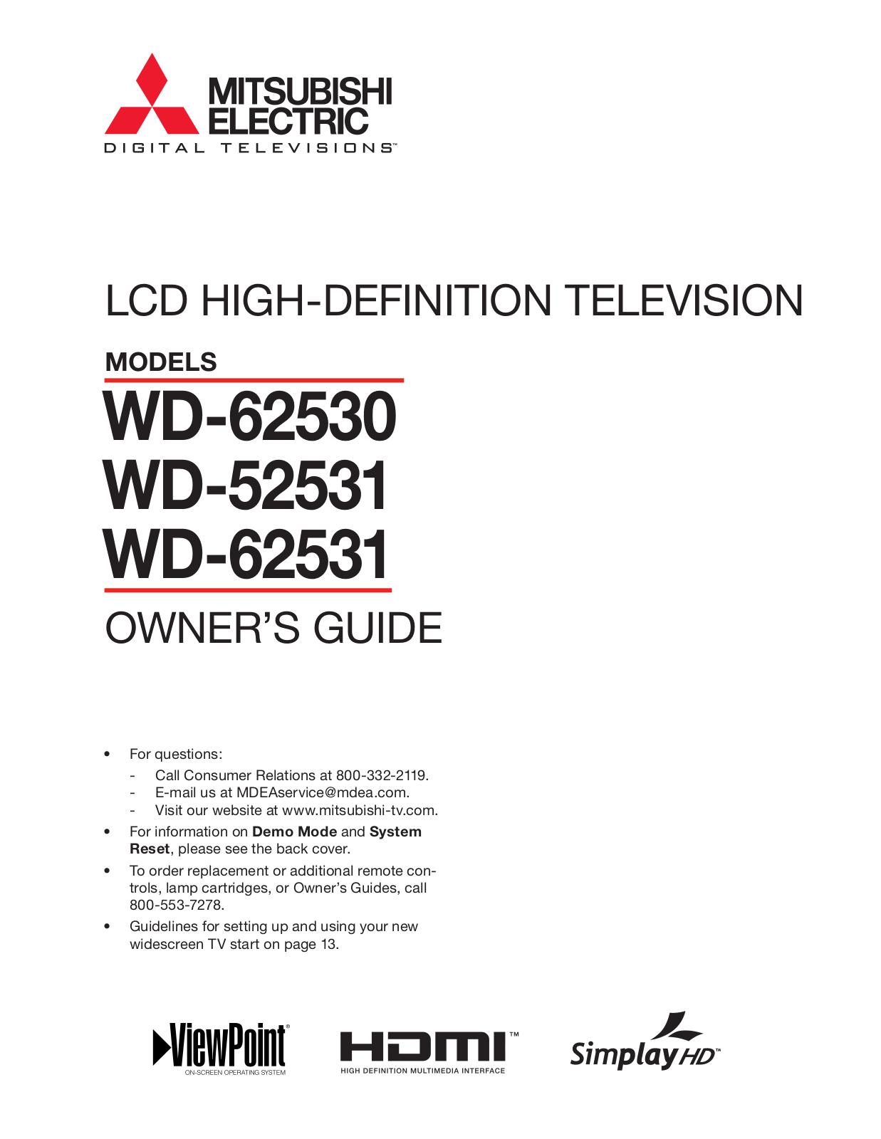 Mitsubishi Electronics WD-62530 User Manual