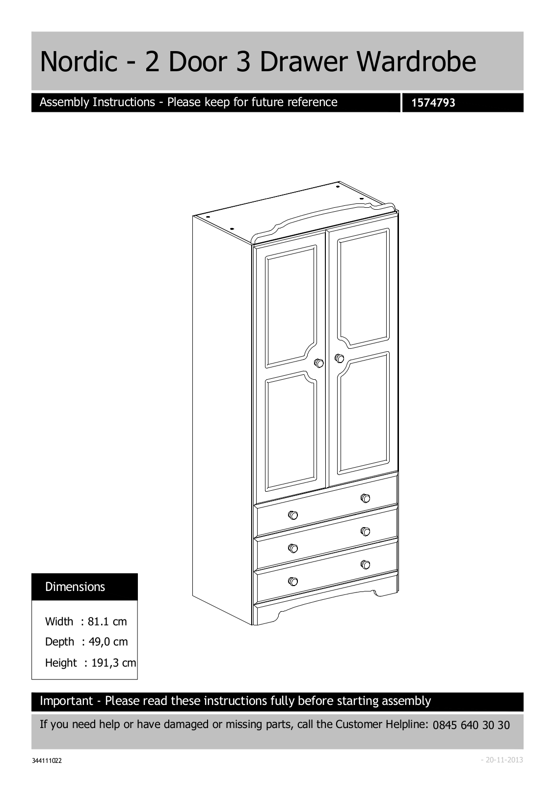 Argos 3441110022000F ASSEMBLY INSTRUCTIONS