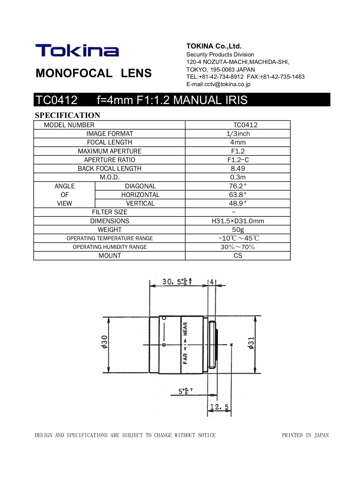 Tokina TC0412 User Manual