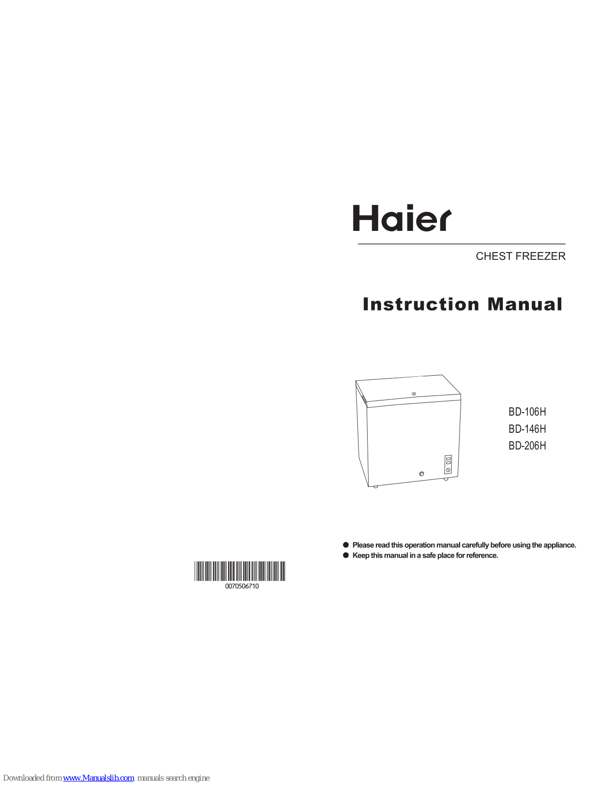 Haier BD-106H, BD-146H, BD-206H Instruction Manual