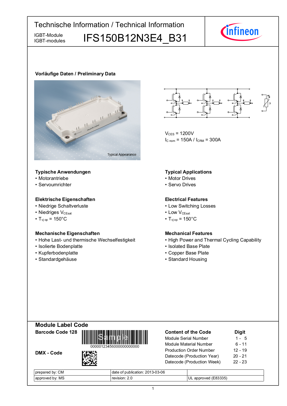 Infineon IFS150B12N3E4_B31 Data Sheet