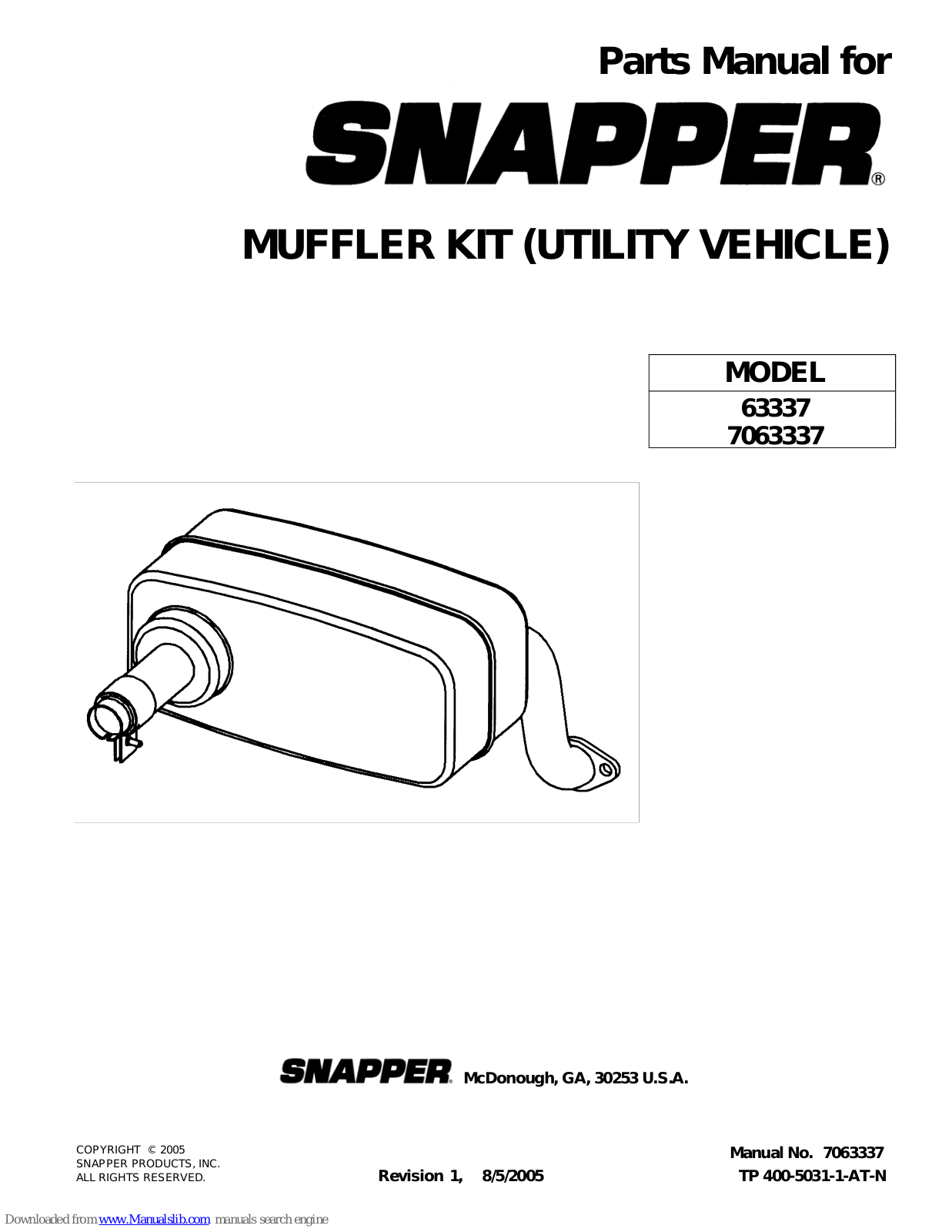 Snapper 63337,7063337 Parts Manual