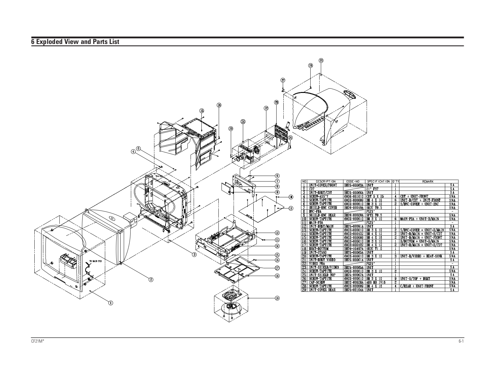 Samsung CF21M Expoioded View and Parts List