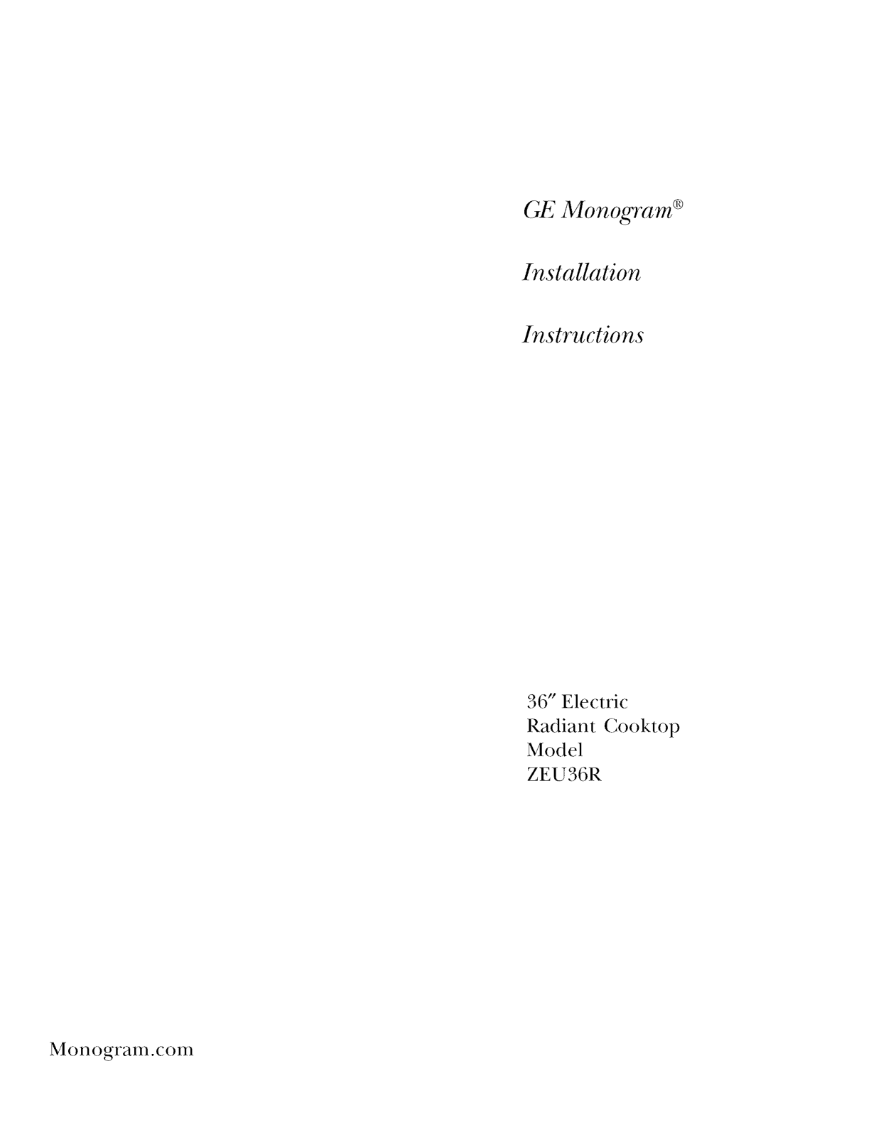 GE ZEU36RBF2BB, ZEU36RSF2SS, ZEU36RWF2WW Installation Guide - ManualMachine.com