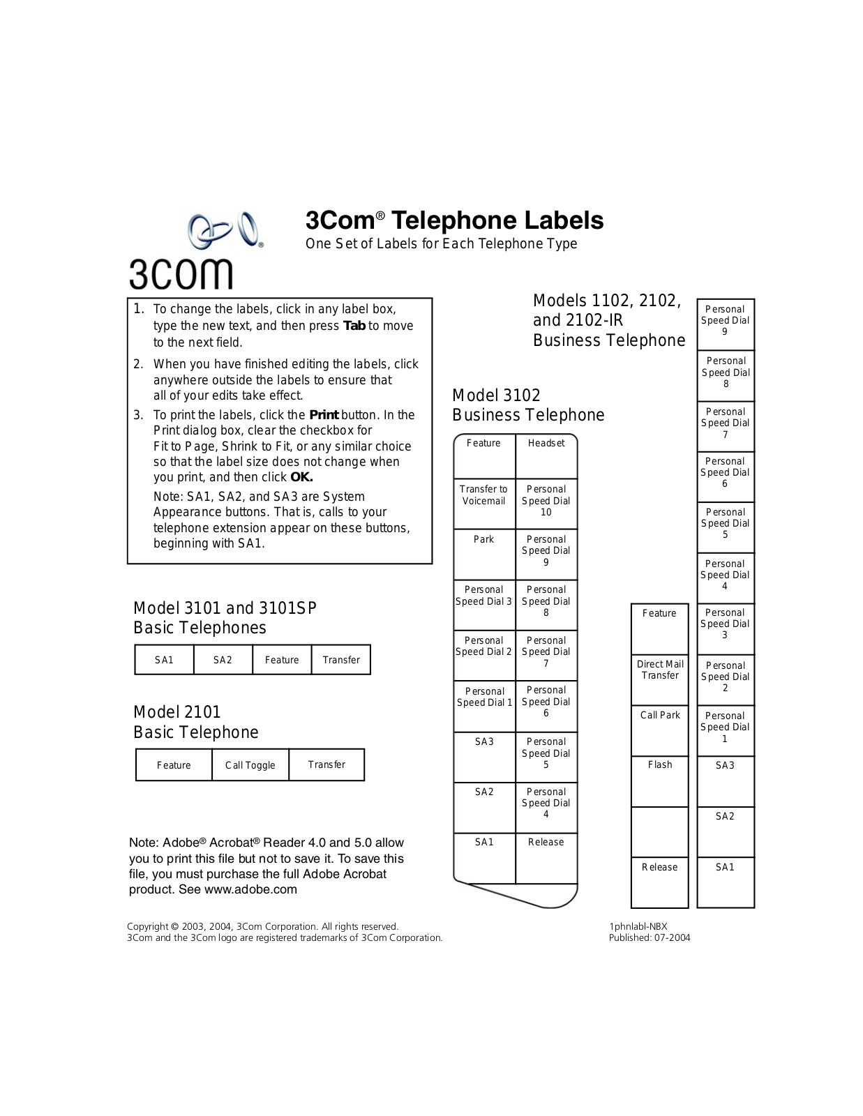 3Com 1102 Service Manual