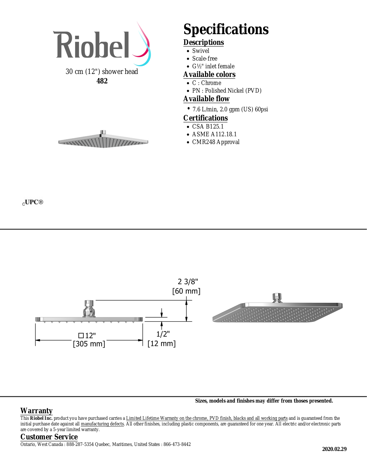 Riobel 482C Specifications - ManualMachine.com