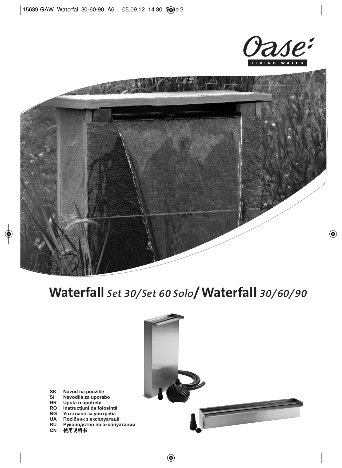 Oase Waterfall Set 30, Waterfall Set 60 Solo, Waterfall 30, Waterfall 60, Waterfall 90 User guide