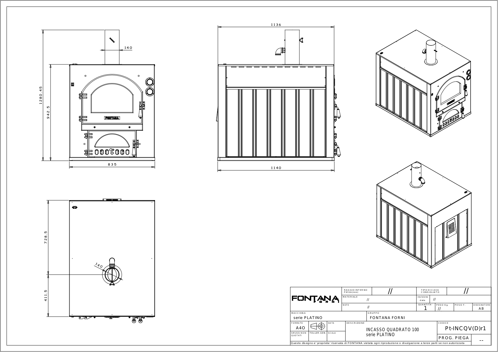 Fontana Forni CAINC100X65Q Dimensions drawing