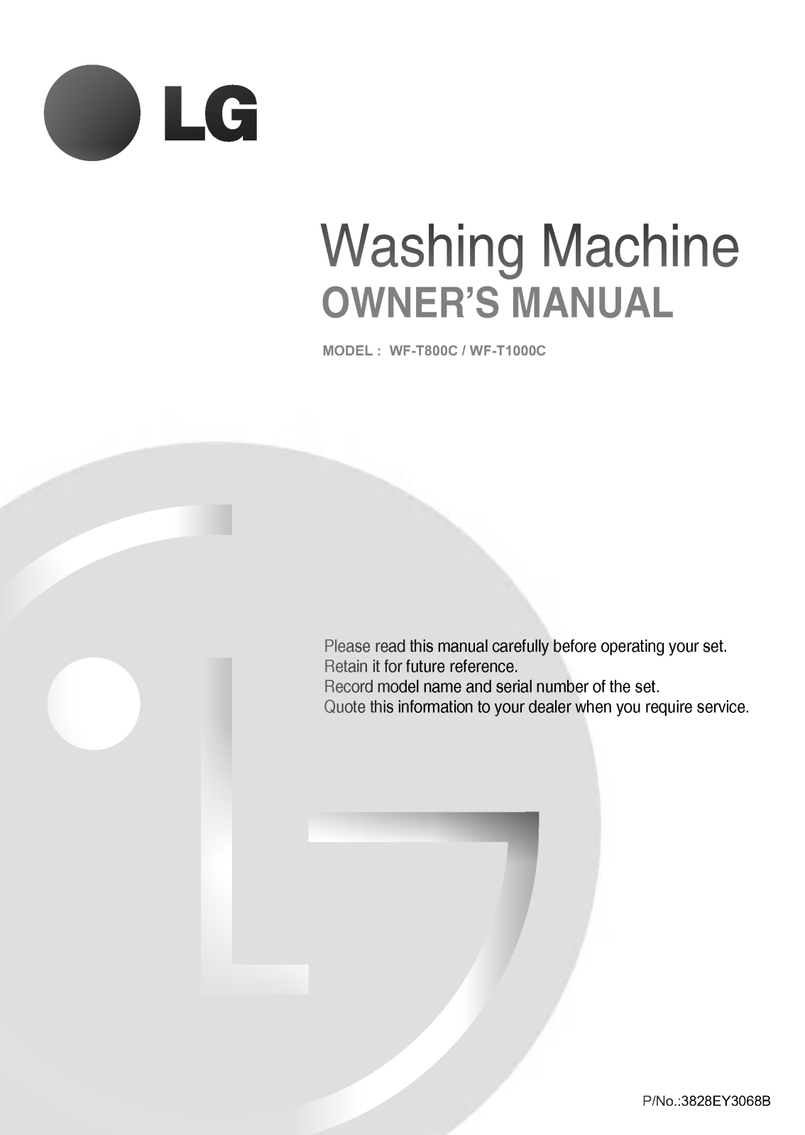 LG WFT85B35EDT Owner's Manual