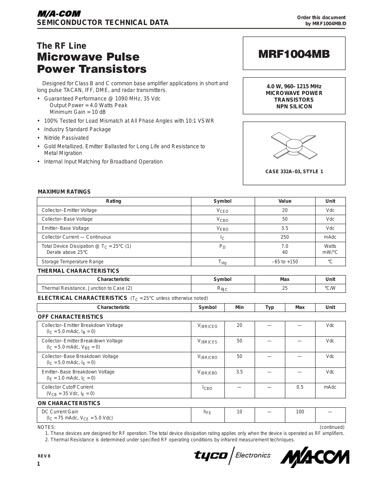 M A COM MRF1004MB Datasheet