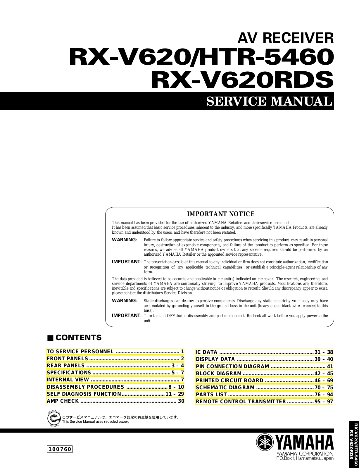 Yamaha RXV-620 Service manual