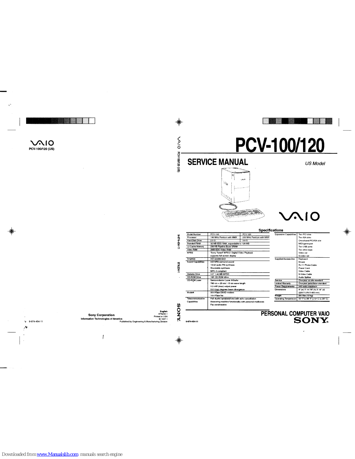 Sony VAIO PCV-100, VAIO PCV-120 Service Manual