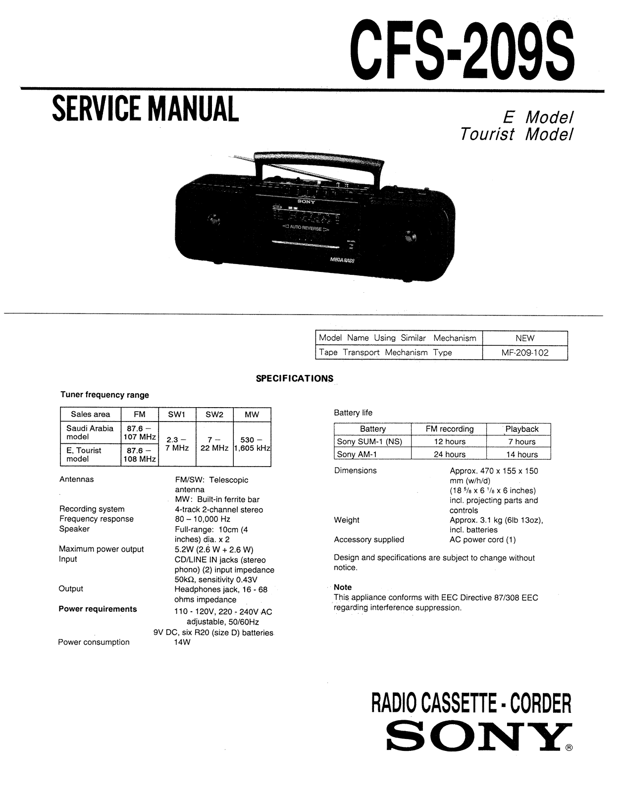 Sony CFS-209-S Service manual