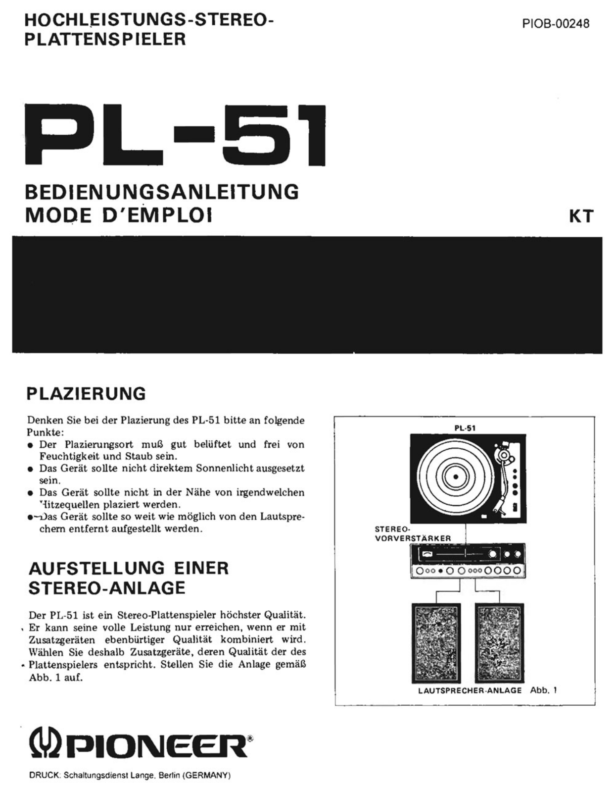 Pioneer PL-51 Owners manual