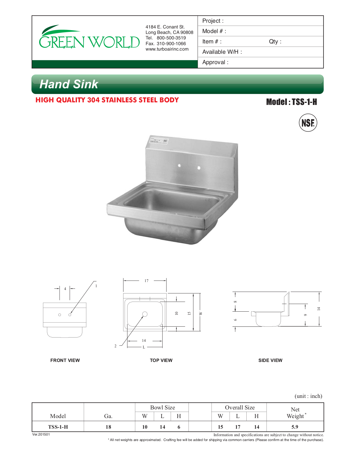 Turbo Air TSS-1-H User Manual