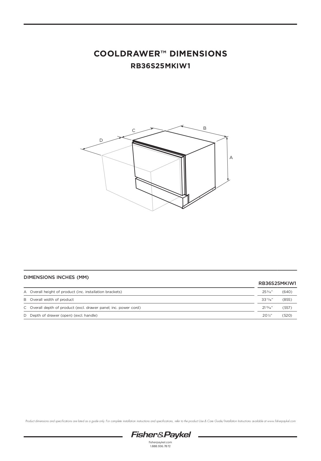 Fisher & Paykel RB36S25MKIW1 Installation Worksheet