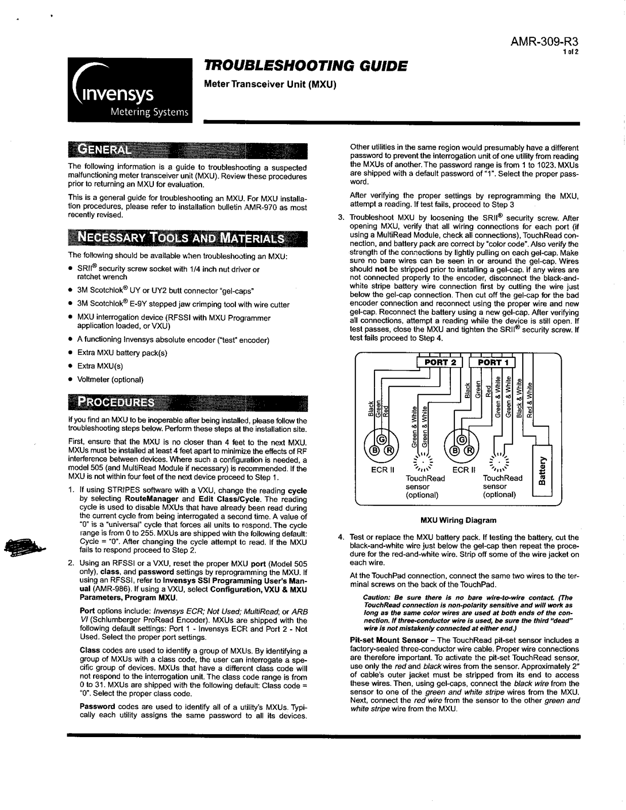 Sensus Metering Systems MXU505C Trouble shooting manual