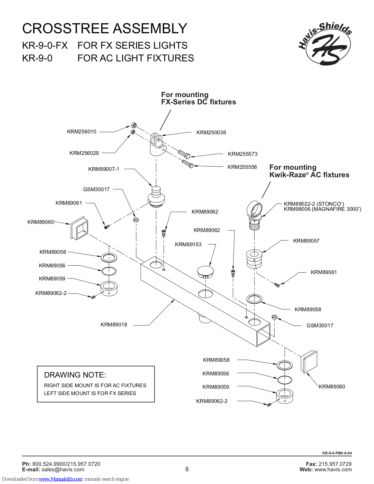 Havis-Shields KR-9-0-FX, KR-9-0 Parts List