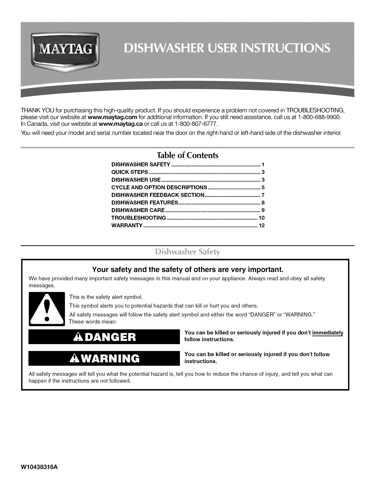 Maytag MDB7759SAB2, MDB7759SAW3, MDB7759SAS2, MDB8949SBB2, MDB7759SAB3 Owner’s Manual