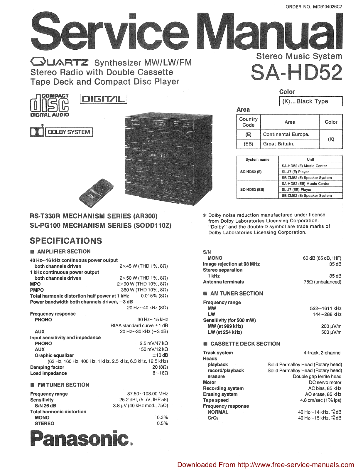 Panasonic SAHD-52 Service manual