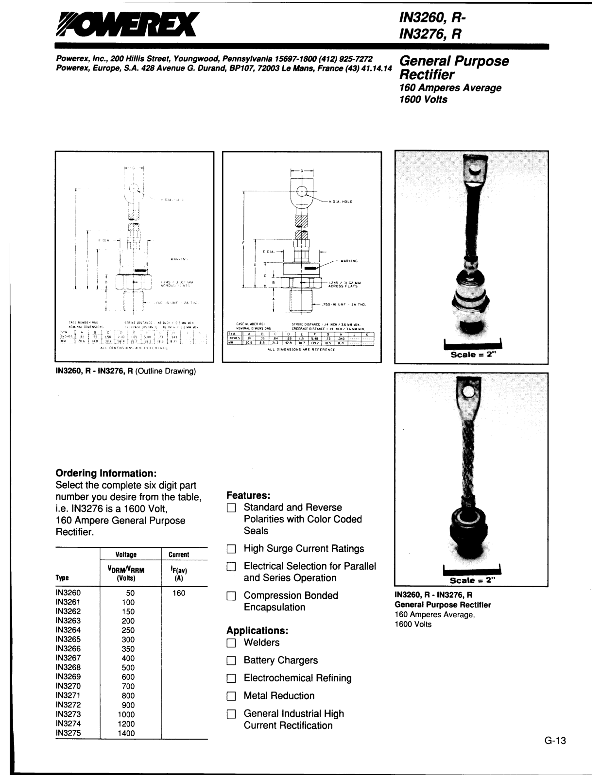 Powerex IN3260, IN3261, IN3262, IN3263, IN3264 Data Sheet