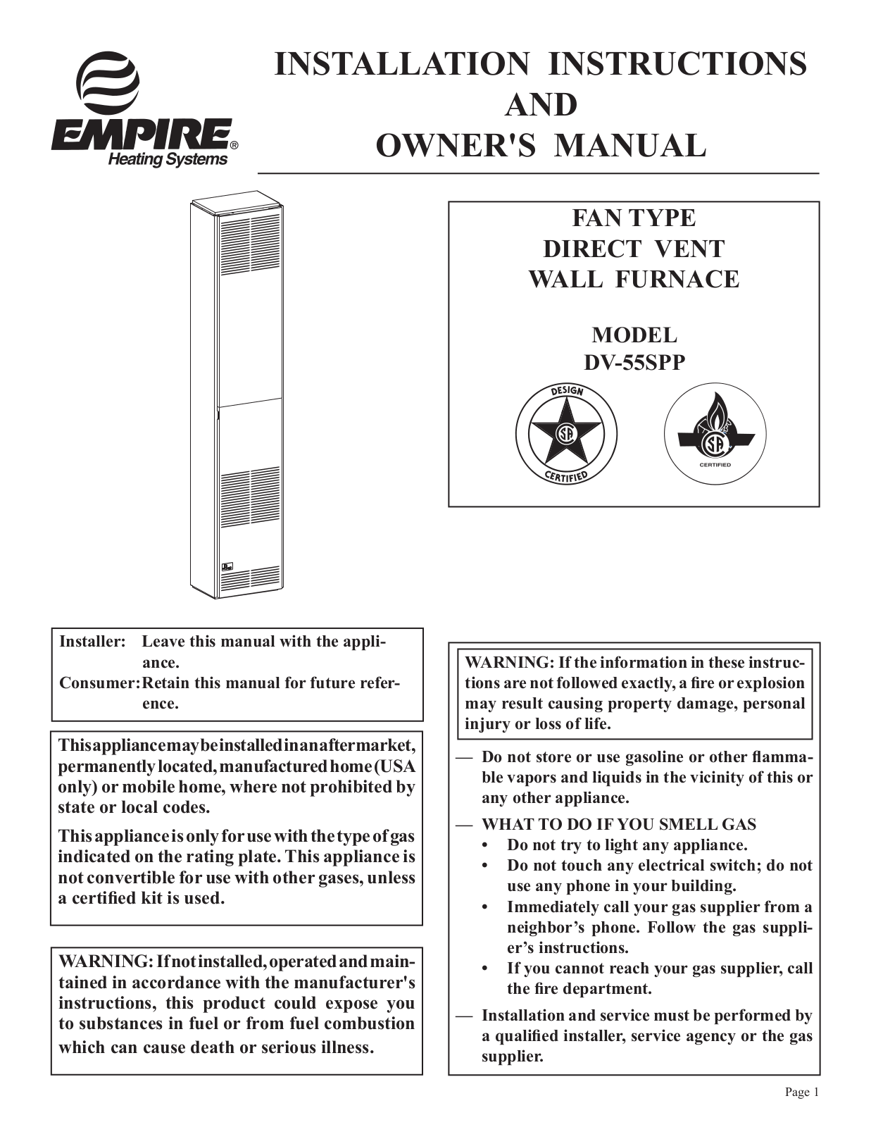 Empire Dv-55-spp Owner's Manual