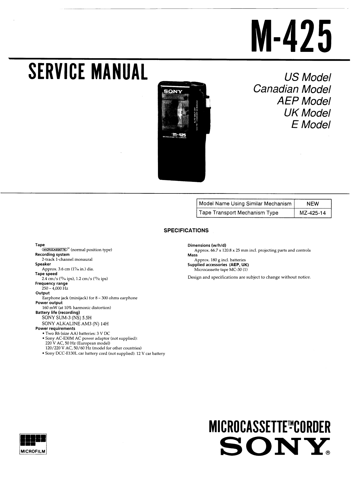 Sony M-425 Service manual