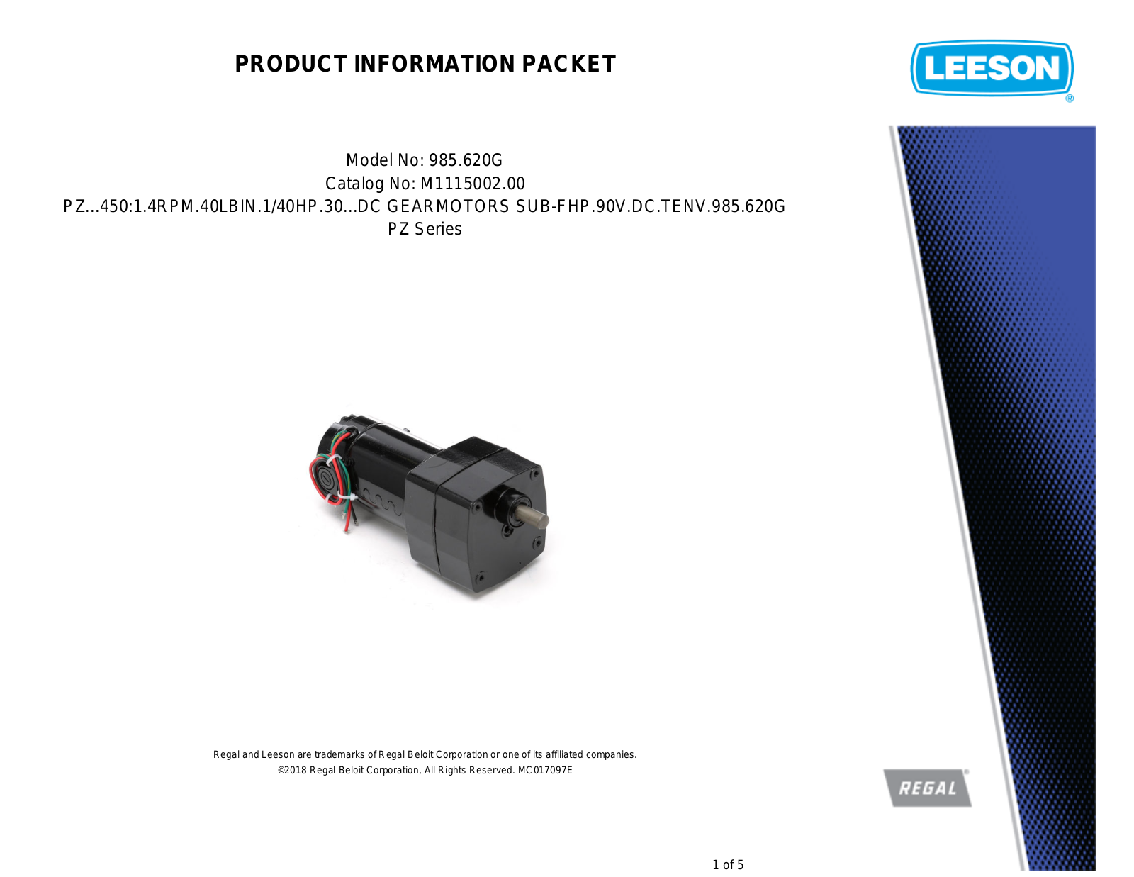 Leeson M1115002.00 Product Information Packet