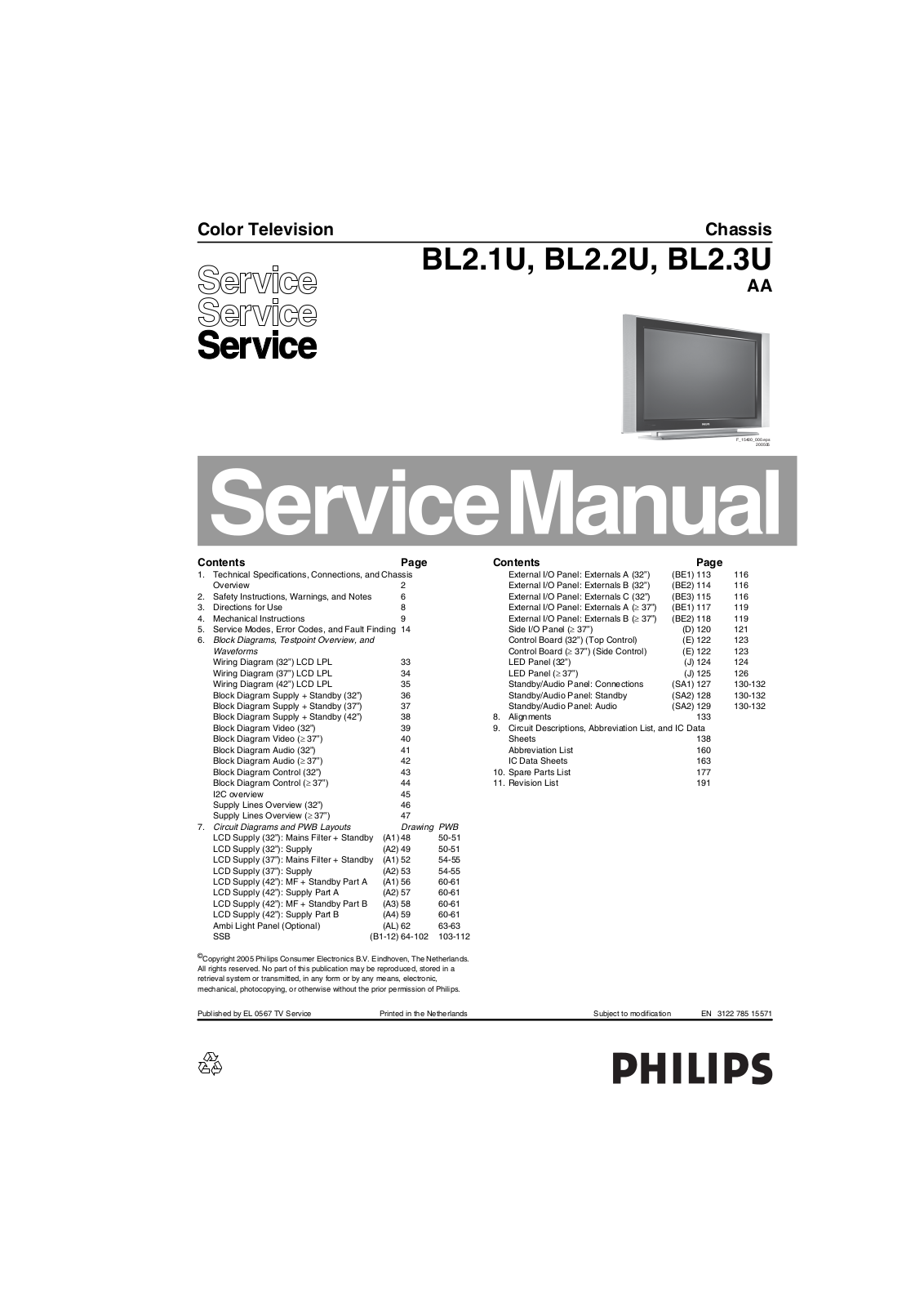 philips BL2.1U, BL2.2U, BL2.3U Service Manual