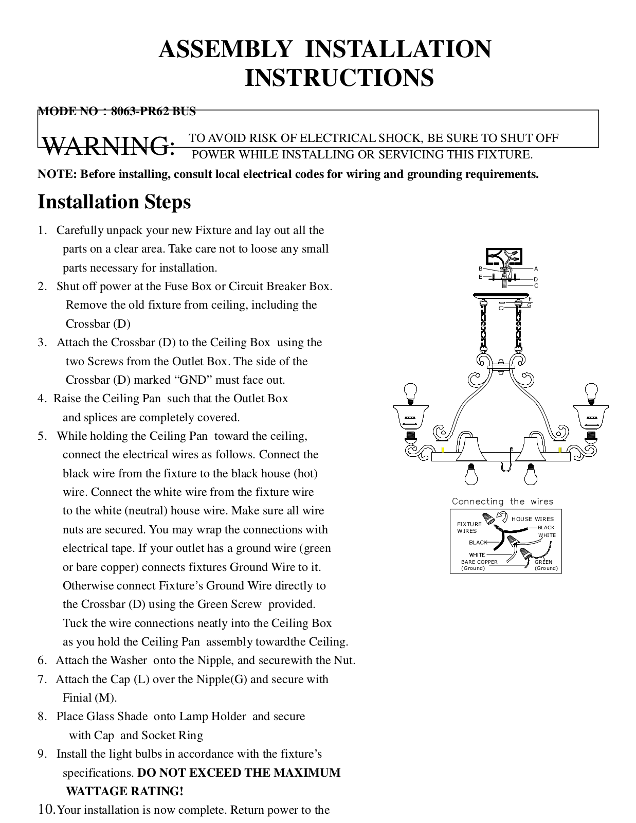 Golden Lighting 8063-PR62 BUS User Manual