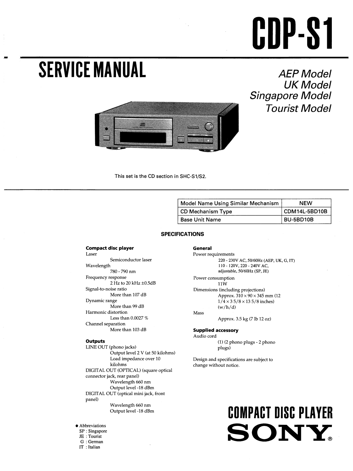 Sony CDP S1 Service Manual
