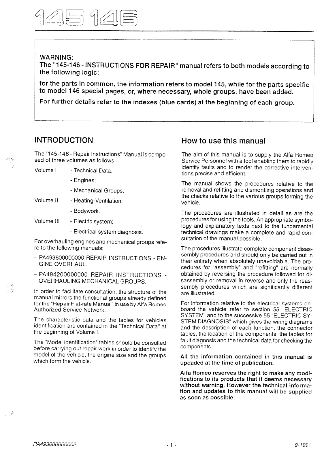 Alfa Romeo 145, 146 1994 User Manual