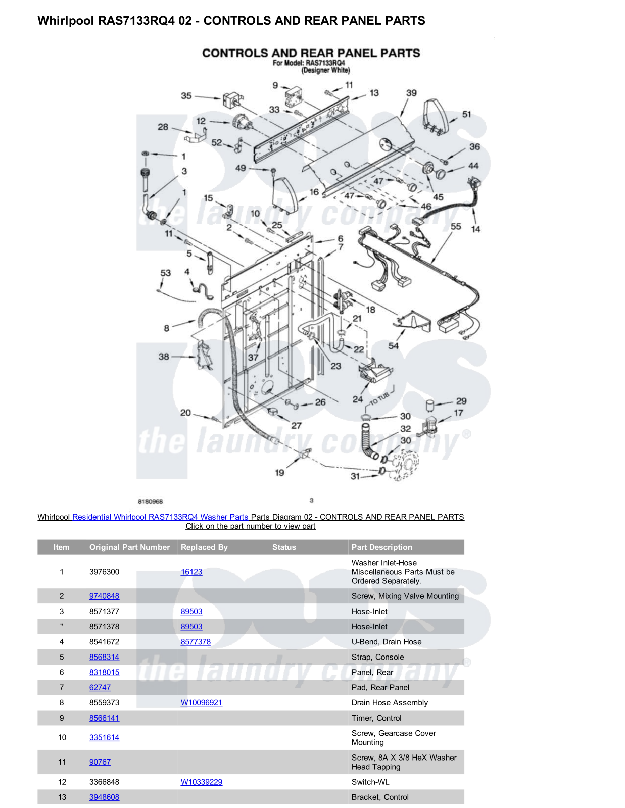 Whirlpool RAS7133RQ4 Parts Diagram