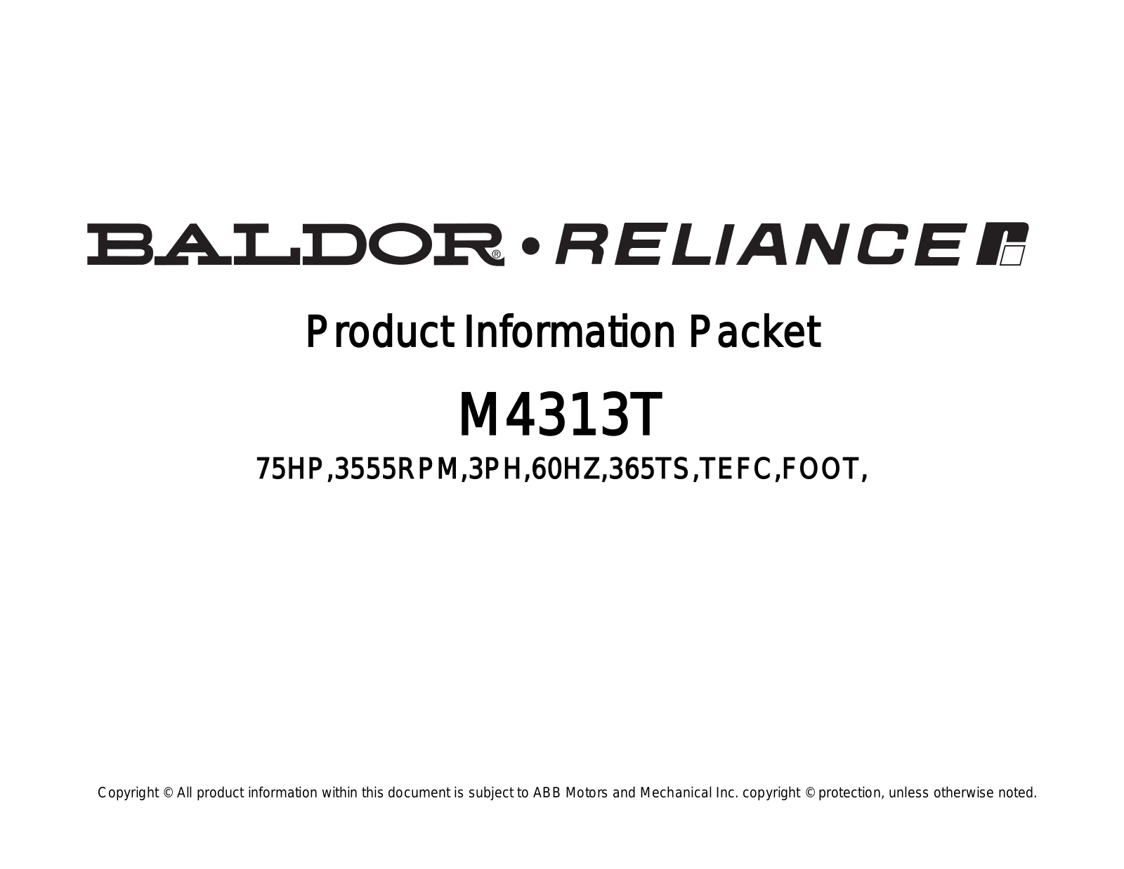 Baldor M4313T Product Information Sheet