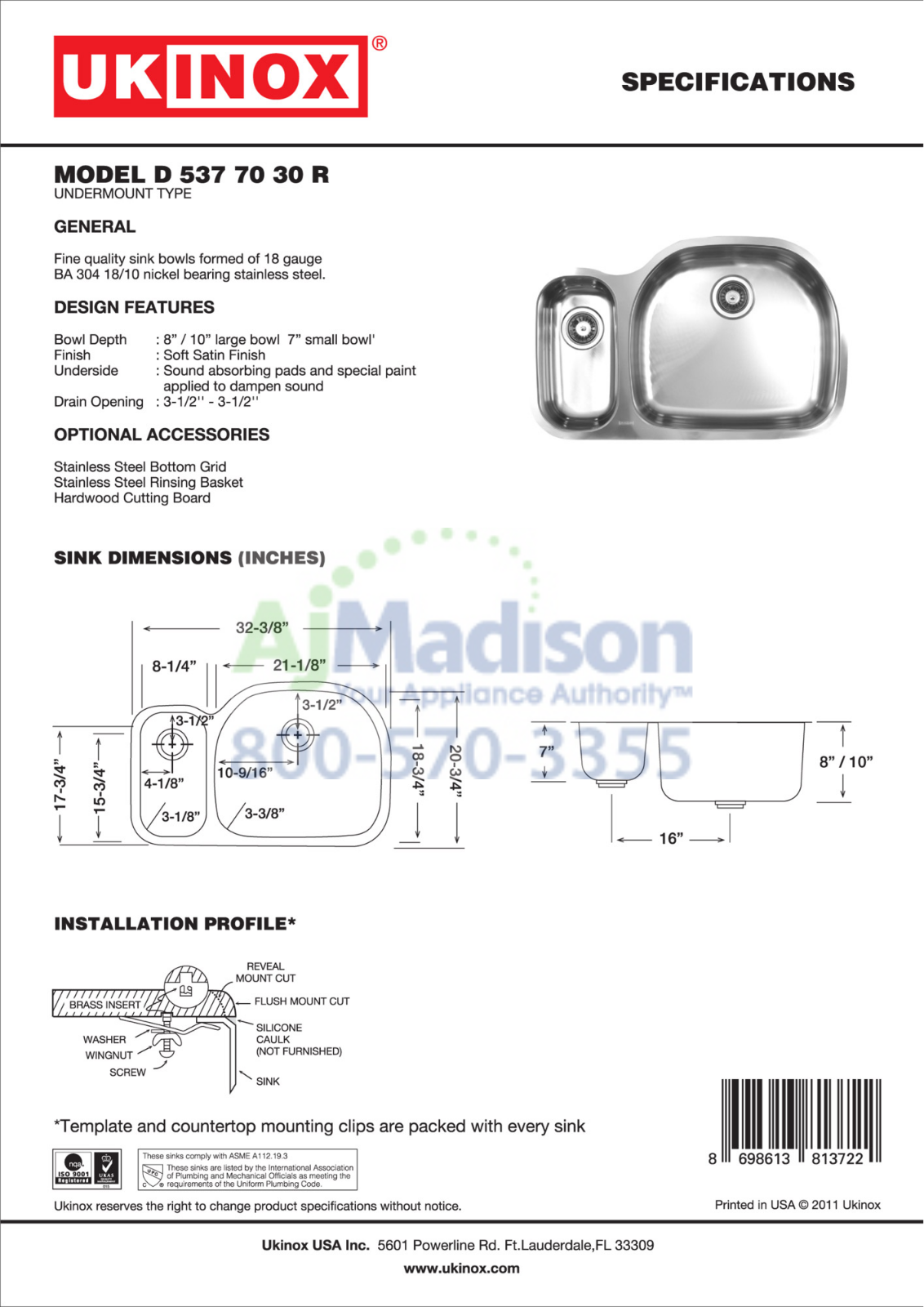 Ukinox D537703010L Specs