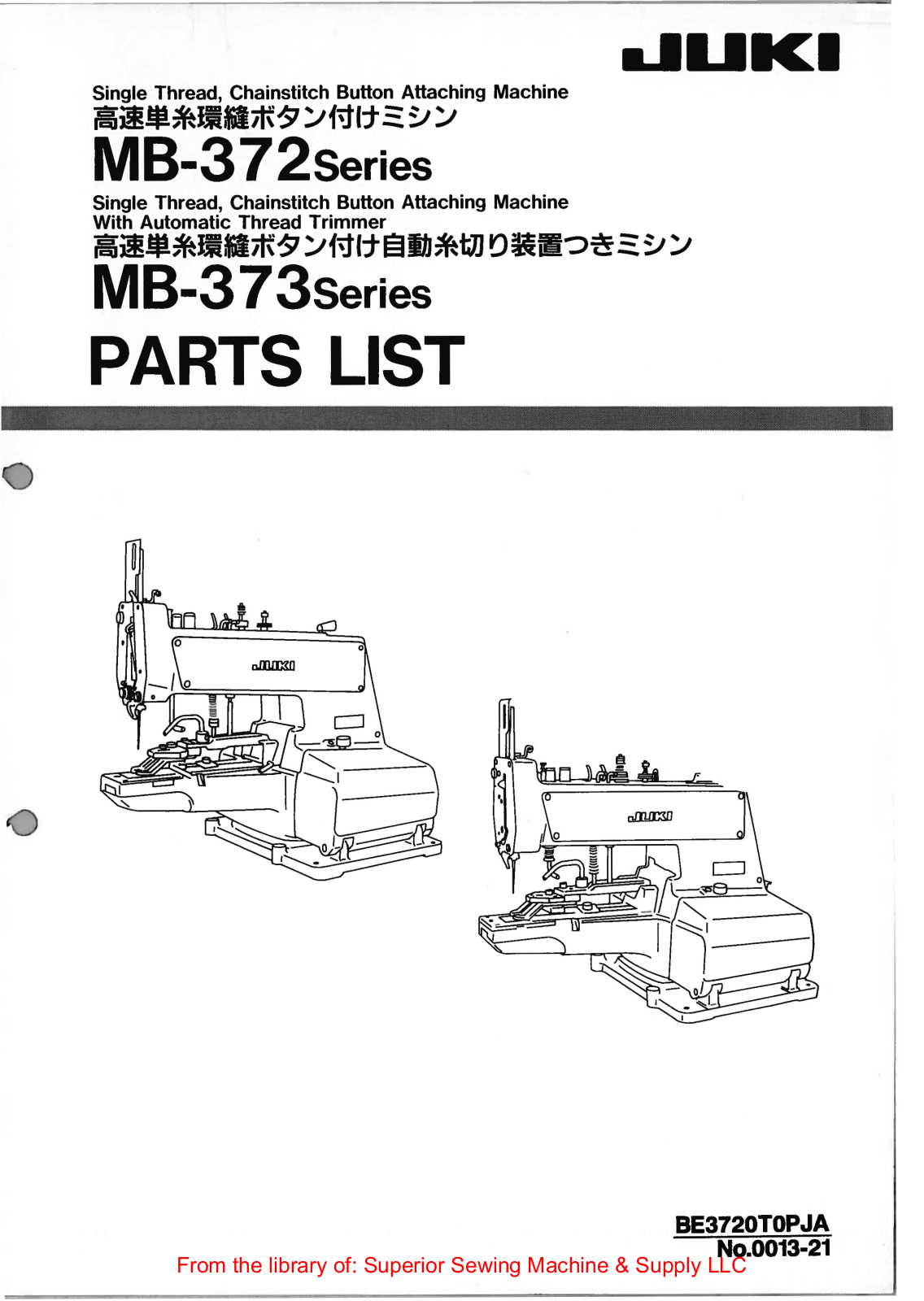 Juki MB-372, MB-373 Manual